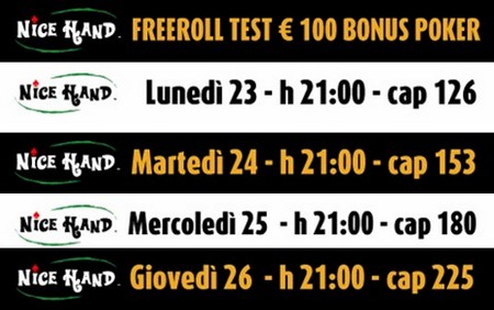 Tornei Freeroll sulla poker room online Nice Hand