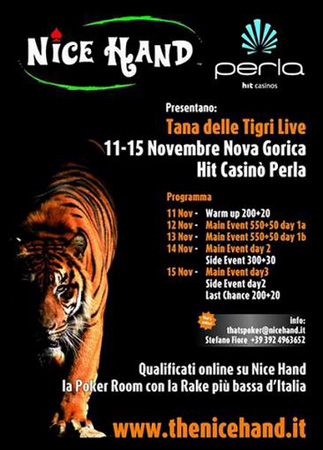 Tana delle Tigri Live: al via oggi il Main Event dei tornei firmati Nice Hand